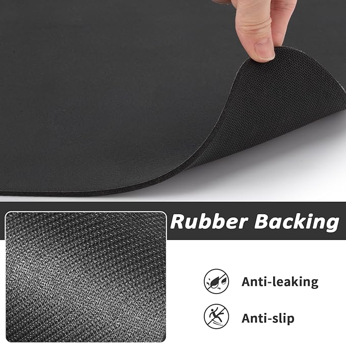 Pet Feeding Mat - Absorbent Dog Mat for Food and Water, No Stains Cat Bowl Mat, Easy to Clean Pet Placemats, Quick Dry Dog Water Dispenser Mat for Messy Drinkers | Paw Black 12"x 19"