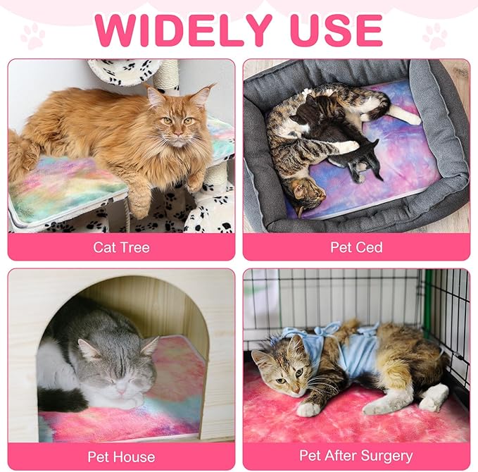 4 Pack Self Heating Cat Bed Cat Self Warming Pad with Removable Cover Extra Warm Thermal Pet Pad Washable Pet Crate Mat Anti Slip Kennel for Indoor Outdoor Pets(Tie Dye,16 x 20 Inches)