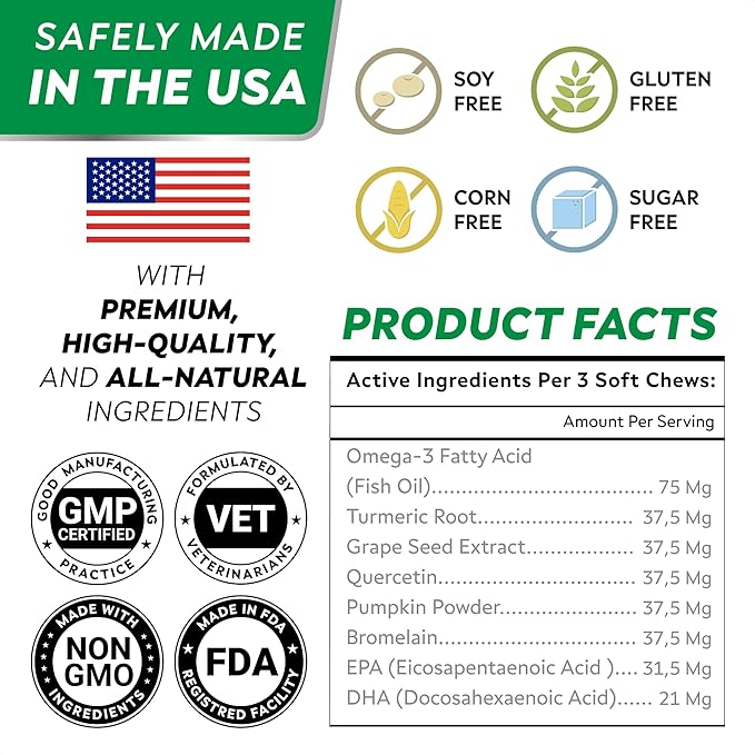 StrellaLab Dog Allergy Relief & Anti Itch Support Chews w/Omega 3, Pumpkin, Enzymes & Turmeric: Real Ingredients, Real Taste! Skin & Coat Immune Supplement w/Fish Oil - Made in USA - 180Ct - Chicken