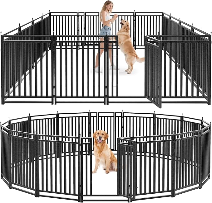 Dog Fence Outdoor for Yard Dog Playpen Indoor 40" Height 16 Panels Portable Puppy Playpen Dog Kennel for RV Camping(Black-Silver)