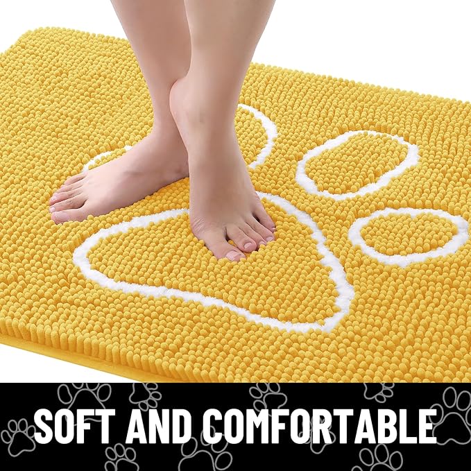 Smiry Dog Door Mat for Muddy Paws, Absorbent Dirt Trapper Non Slip Quick Dry Washable Chenille Mat for Mud Dogs, Entry Rug for Indoor and Outdoor (48x30 Inches, Yellow)