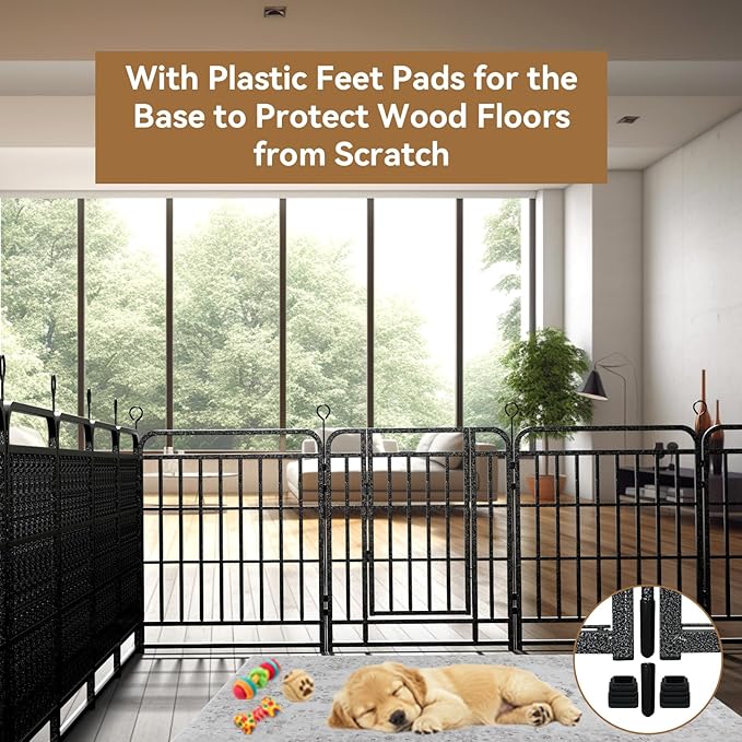 Square Steel Pipe Dog Fence Outdoor 8 Piece Panels 47" Height Anti-Rust Heavy Duty Dog Playpen with Doors Portable for Yard RV Camping, Total 18FT, 25 Sq.ft, Snowy Black