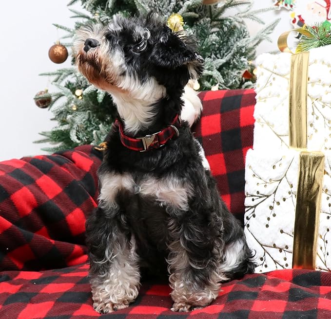 Unique style paws Christmas Dog Collar Metal Buckle Red Black Plaid Puppy Collar Gift Durable Cute Collar for Small Medium Large Boys Girls Dogs