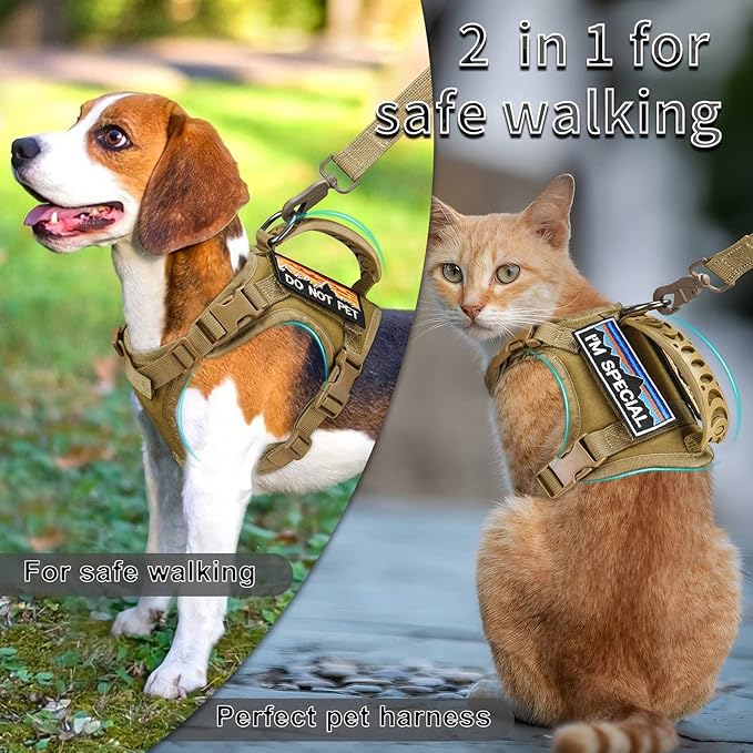 Tactical Cat Harness and Leash for Walking Esacpe Proof,Adjustable Soft Mesh Large Cat Vest with Rubber Handle Easy to Control,Molle Patches