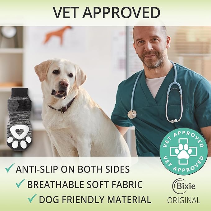 Non-Slip Dog Socks for Hardwood Floors - 6-Pack | Anti-Slip Toes to Prevent Licking Paws, Add Grip, and Provide Paw Protection | for All Ages and Senior Dogs - Medium