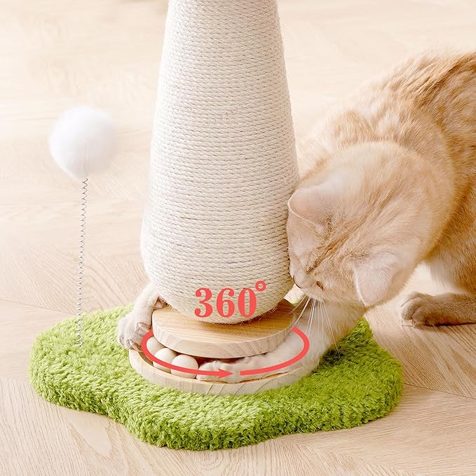 Mushroom Cat Scratching Post Cat Tree, 21.5‘’ H Cute Cat Scratcher Tower with Durable Solid Wood Turntable Toy, Mushroom Scratch Post Cat Toys Cat Sisal Scratcher with Catnip for Indoor Cats