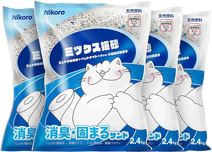 NIKORO Mixed Cat Litter,Strong Clumping Cat Litters,Odor Control and Unscented Ultra Absorbent Water Flushable Bentonite Tofu Cat Litter,Dust Free Scent Free,21 lbs(5.29 lbs×4Bags)