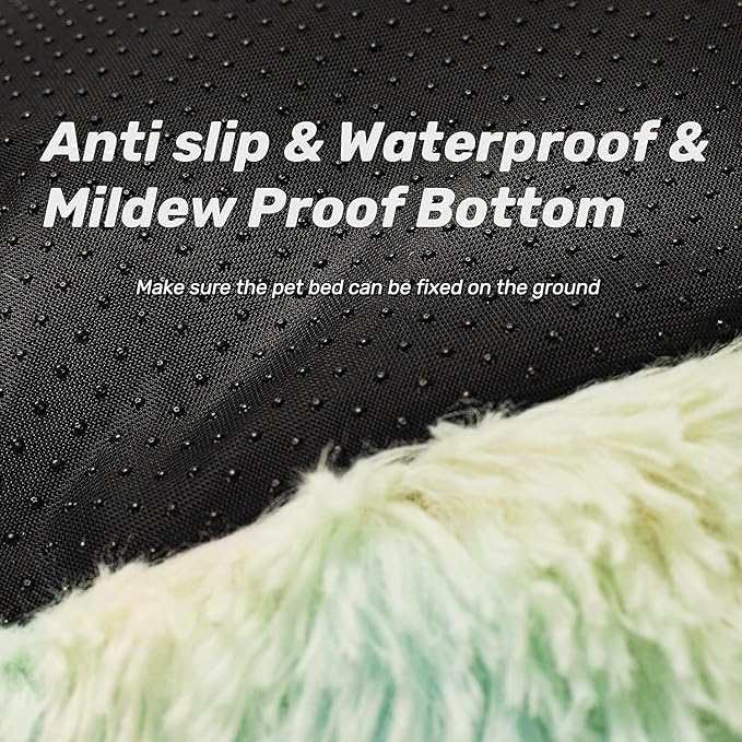 Anti Anxiety Round Fluffy Plush Faux Fur Warm Washable Dog Bed & Cat Bed, Original Bed for Small Medium Large Pets,Used to Relieve Joints and Improve Sleep（20"/24"/27''） (24", Light Green)