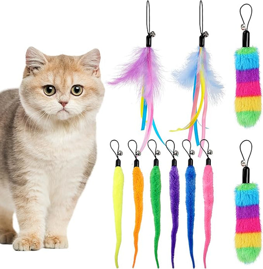 Interactive Cat Toys for Indoor Cats - Cat Ball Toy Attachment with Feather Toys and Worm Toys, Refills for Smart Exercise Cat Ball Tail