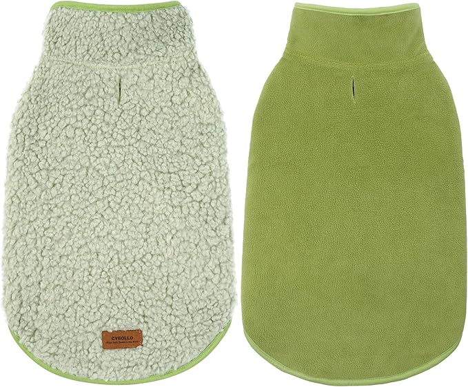cyeollo Warm Dog Sweater Coat Fleece Sherpa Winter Sweater Coats, Turtleneck Dog Jacket Vest for Small Medium Large Dogs with Leash Hole, Soft Reversible Coats for Cold Weather, Green, M