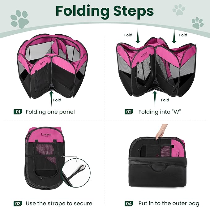 Love's cabin Pet Puppy Dog Playpen, Large Dog Tent Crates Cage Indoor/Outdoor, Portable Playpen for Cat, Foldable Pop Up Dog Kennel Playpen with Carring Case, Removable Zipper Top, Pink