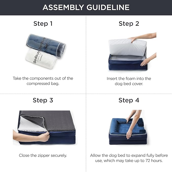 Bedsure Orthopedic Dog Bed Medium Size Dogs - Washable Medium Dog Cat Bed Waterproof, Comfort Pet Couch Sofa with Washable Removable Cover, Pets Bed with Nonskid Bottom, Blue Navy, 28"