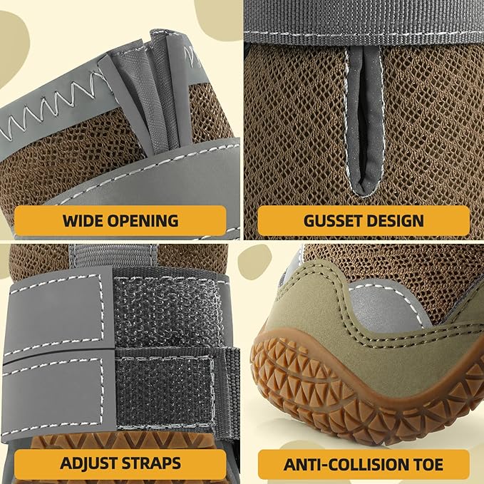 Dog Shoes for Large Dogs, Medium Dog Boots & Paw Protectors for Hardwood Floors, Outdoor Dog Booties for Hot Pavement Winter Snow Hiking, Breathable Dog Shoes with Reflective Strips Size 6