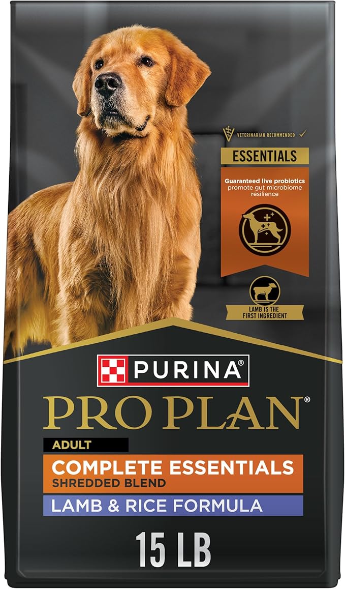 Purina Pro Plan Complete Essentials Shredded Blend Lamb and Rice High Protein Dog Food with Probiotics for Dogs - 15 lb. Bag
