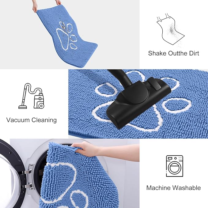 Smiry Dog Door Mat for Muddy Paws, Absorbent Dirt Trapper Non Slip Quick Dry Washable Chenille Mat for Mud Dogs, Entry Rug for Indoor and Outdoor (40x32 Inches, Cornflower Blue)