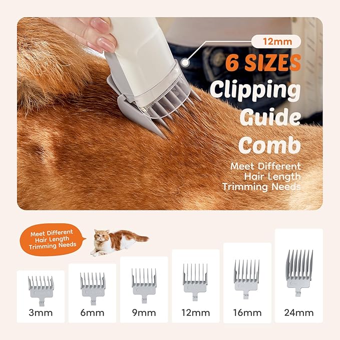 Sweetcrispy Pet Grooming Vacuum Kit, Professional Dog Grooming Clippers with 2.5L Cup, 3 Suction Modes, Cordless Clippers, 5 Groomer Tools, Low Noise Pet Hair Trimmer for Dogs, Cats and Other Animals
