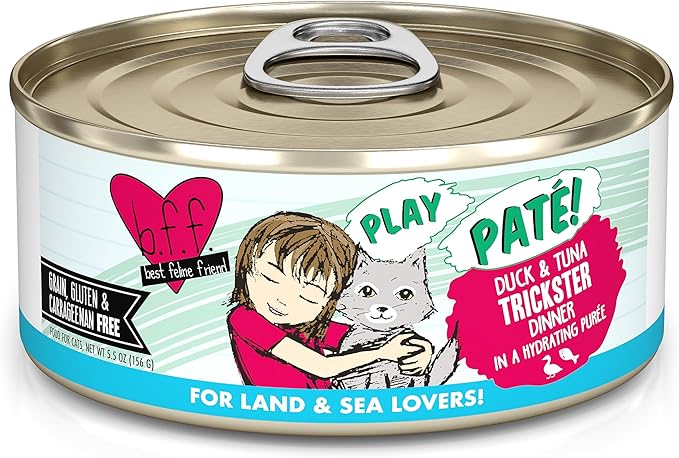 B.F.F. Play - Best Feline Friend Paté Lovers, Aw Yeah!, Duck & Tuna Trickster with Duck & Tuna, 5.5oz Can (Pack of 8)