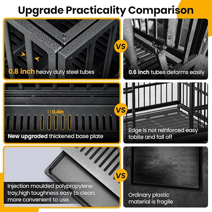 Oranland 38 inch Heavy Duty Indestructible Dog Crate,2025 New Upgraded Reinforced Baseplate for Large Dogs,XL Dog Kennel Indoor for High Anxiety Dogs/Max Load Capacity 200lbs/Double Door with Wheels