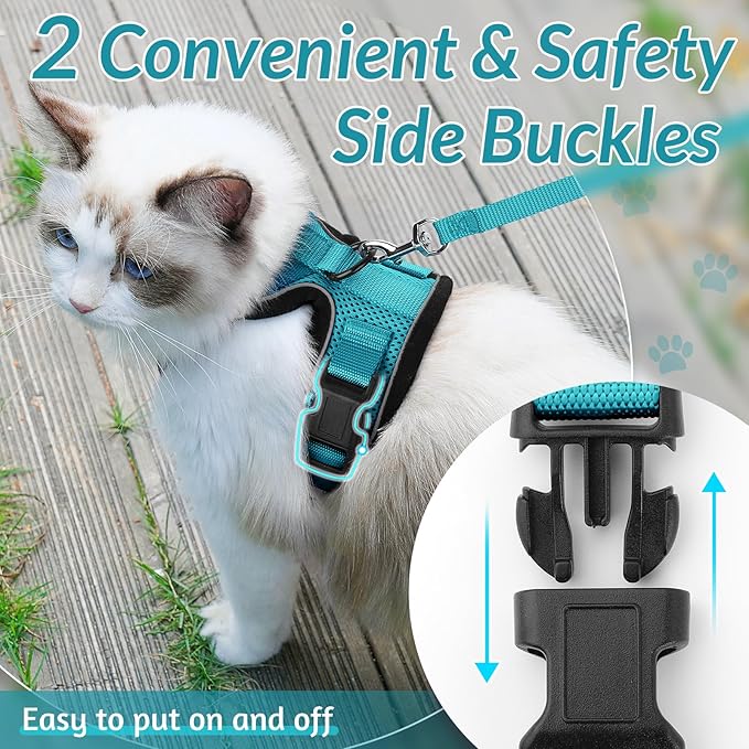 rabbitgoo Cat Harness and Leash for Walking, Escape Proof Soft Adjustable Vest Harnesses for Cats, Easy Control Breathable Reflective Strips Jacket, Teal, XXS