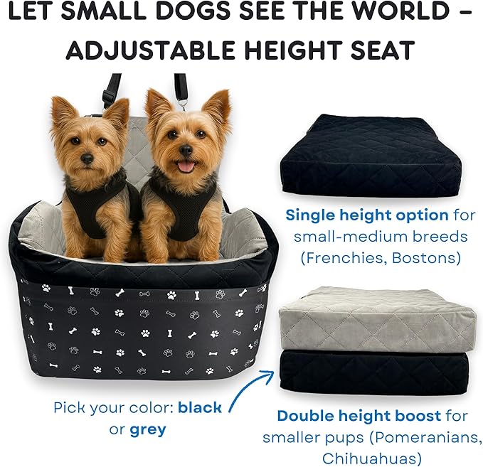 Dog Car Seat for Small Dogs & Medium Under 30 lbs, Bonus Safety S Harness, Dog Booster Car Seat with Thick Cushions, 3Storage Pockets with Zipper, 2 Safety Belts