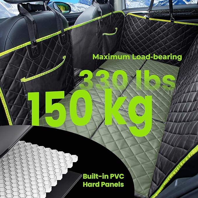 Dog Car Seat Cover for Back Seat, Waterproof Leather Fabric Back Seat Extender for dogs 52.4 * 24.4in, Foldable in The Car, Hard PVC Panels Bottom Support to 330 lbs, for Cars/Mid-Size SUV/Small Truck