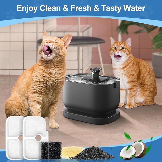 24 Pcs Replacement Filters for Dockstream Cat Water Fountain PLWF105/PLWF115/PLWF005, 12 Pack Pet Water Fountain Filters with 12 Pack Pre-Filter Sponges