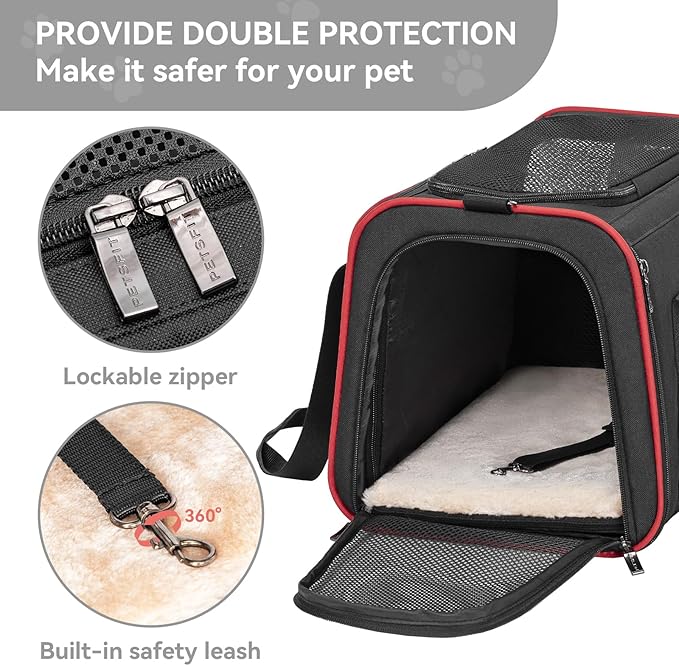 Petsfit Expandable Cat Carrier Dog Carriers,Airline Approved Soft-Sided Portable Pet Travel Washable Carrier for Kittens,Puppies,Removable Soft Plush mat and Pockets,Locking Safety Zippers