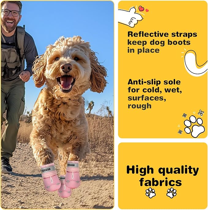 Hcpet Dog Shoes for Large Dogs, Breathable Dog Booties for Small Medium Dogs, Anti-Slip Dog Boots & Paw Protectors for Hot Pavement Winter Snow Hiking with Reflective Straps Pink Size 2