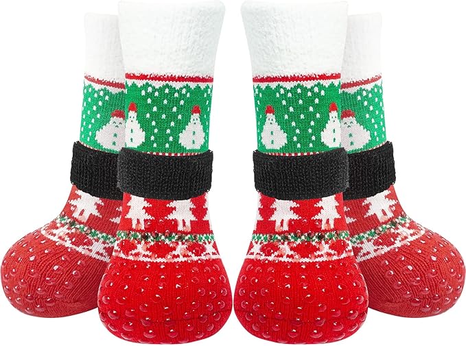 EXPAWLORER Christmas Anti-Slip Soft Dog Socks for Hardwood Floor,Warm Dog Shoes,Paw Protectors for Cold Pavement,Prevent Licking,Traction Control for Small Medium Large Senior Dogs