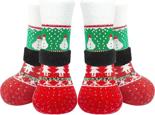 EXPAWLORER Christmas Anti-Slip Soft Dog Socks for Hardwood Floor,Warm Dog Shoes,Paw Protectors for Cold Pavement,Prevent Licking,Traction Control for Small Medium Large Senior Dogs