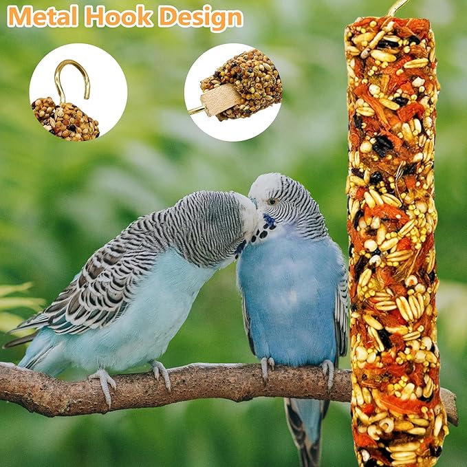2PCS Parakeet Treat,Natural Parrots Treat Sticks,Vegetable & Grain Style Sticks,Bird Treats for Cockatiel Lovebirds Budgies Canary Finches Conure