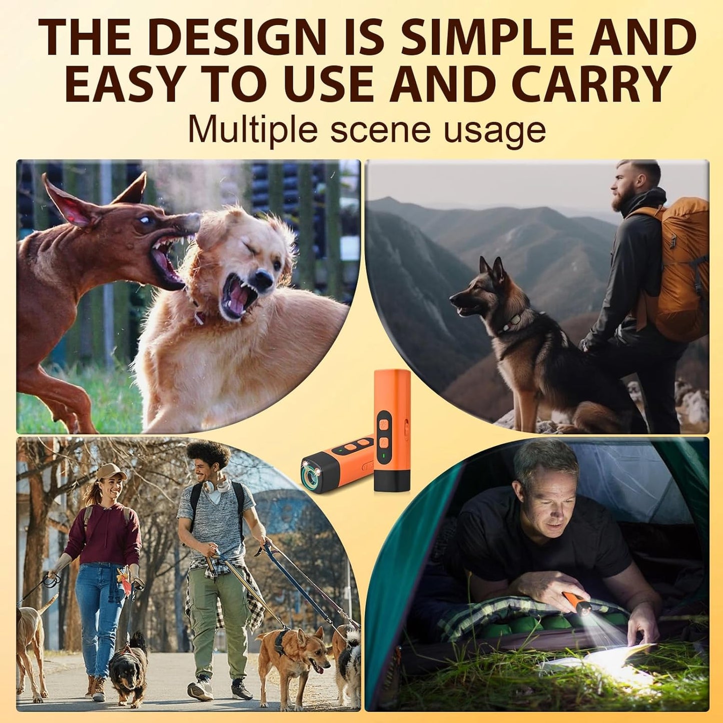 Dog Bark Deterrent Devices, Ultrasonic Anti Barking Device for Dogs, Stopping Own or Neighbor's Dog Barking, Portable Pet Supplies Dog Training Device, Safe and Effective, Orange