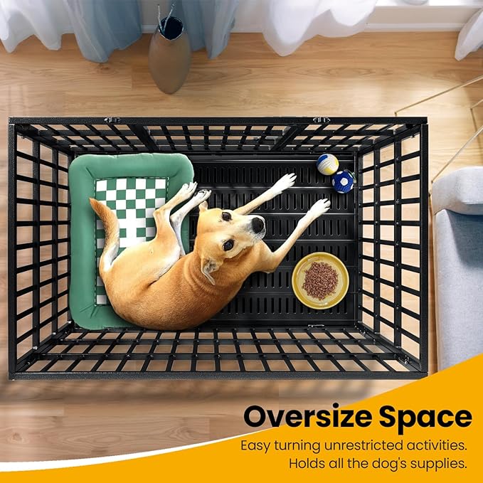 Oranland 48 inch Heavy Duty Indestructible Dog Crate,2025 New Upgraded Reinforced Baseplate for Large Dogs,XL Dog Crate for High Anxiety Dogs/Max Load Capacity 250lbs/Double Door with Wheels