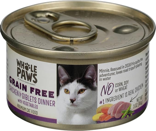 Whole Paws, Grain-Free Wet Cat Food, Chicken & Giblet Loaf Dinner with Vegetables, 3 Ounce