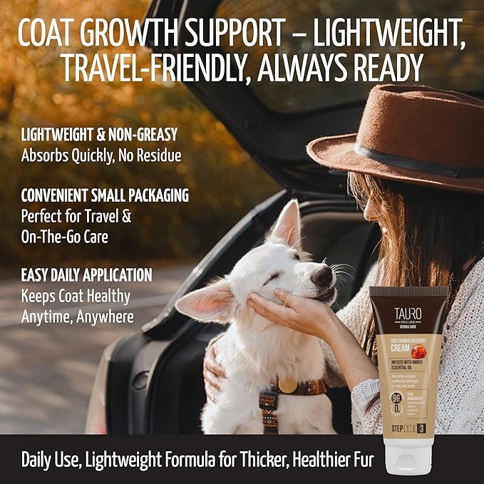 Tauro Pro Line Coat Growth Recovery Cream for Dogs & Cats – Strengthens Hair Roots & Boosts Regrowth – Dog & Cat Moisturizer for Thinning Fur, Shedding & Post-Surgery Care (Derma Care 2.5 Fl Oz)