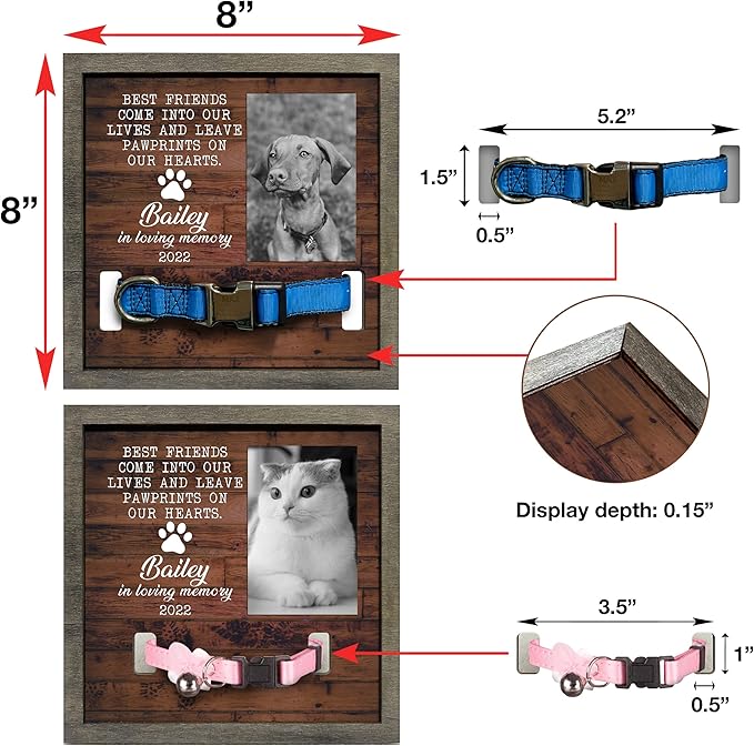 Personalized Dog Collar Frame Memorial Pet Loss Sign Dog & Cat Lover Ever Gifts With Heartfelt Sentimental Quote For Someone Who Lost A Pet Collar Keepsake Picture Frame Remembrance Decor