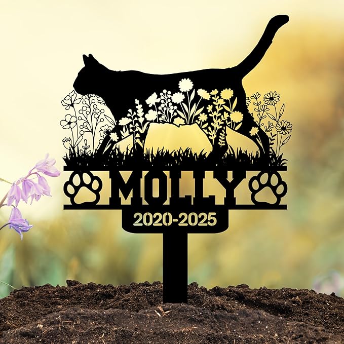 Custom Cat Grave Marker Outdoor, Personalized Pet Headstone for Garden or Cemetery Use, Pet Grave Markers Cat Memorial Stone in Sizes