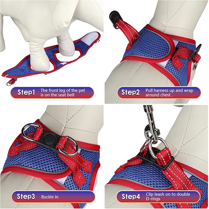 YIMEIS Dog Harness and Leash Set, No Pull Soft Mesh Pet Harness, Reflective Adjustable Puppy Vest for Small Medium Large Dogs, Cats (Red & Blue, X-Small (Pack of 1)
