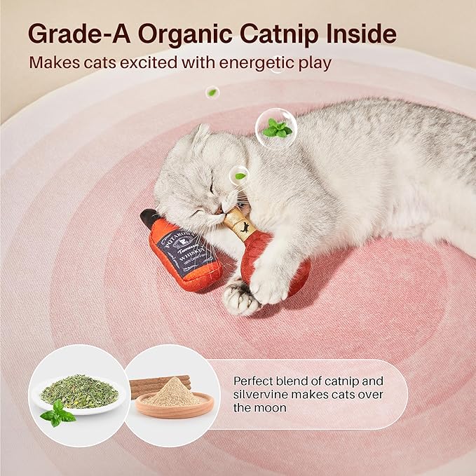 Potaroma Liquor-Simulation Cat Toys 2Pcs Catnip Crinkly Sound, Durable Kitten Bite Kicker Toys, Indoor Feline Exercise 4.5 Inches for All Breeds
