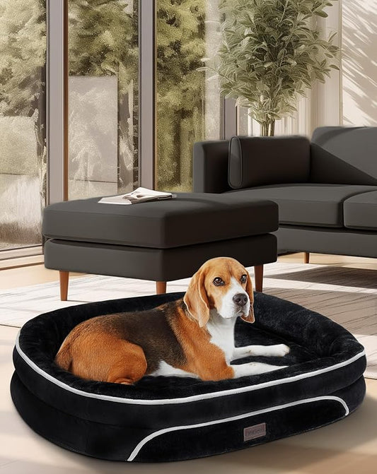 OhGeni Orthopedic Dog Couch Pet Sofa Large Sized Cat Beds with Comfort Foam Support, Soft Comfortable Fabric, Machine Washable Waterproof Removable Cover, 35-Inch (Black)