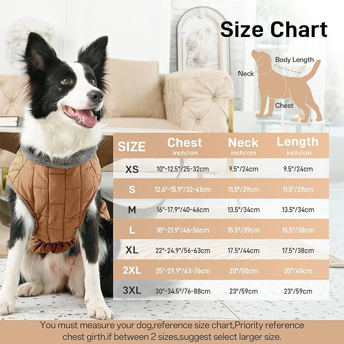 Warm Fleece Dog Coats with Durable Harness Buitl in D-Ring,Waterproof Doggie Jacket for Large Dogs,Dog Vest for Cold Winter,Burnished Khaki XXXL