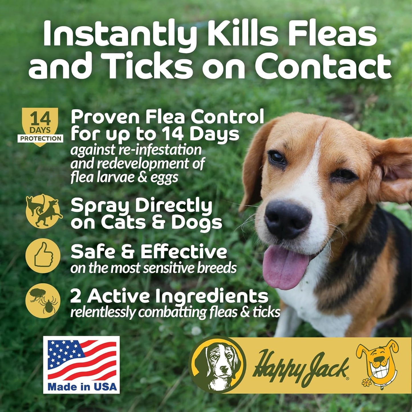 Happy Jack DD-33 Flea and Tick Spray for Dog and Cat, Flea Treatment & Control, Water-Based Formula Kills Fleas & Ticks Effectively Yet Gentle on Skin & Hair, 16 oz