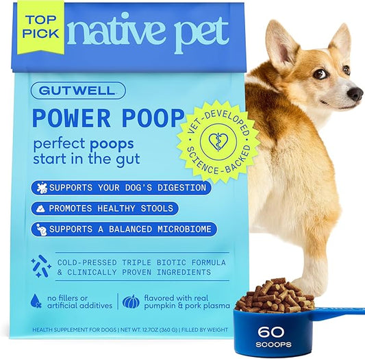 GutWell Power Poop - Digestive Enzymes & Fiber for Dogs - Dog Fiber Supplements Help with Diarrhea Relief, Upset Stomach, Pet Gas & Gut Health with Targeted Triple-Biotic Blend & M-Fiber - 60 Scoops