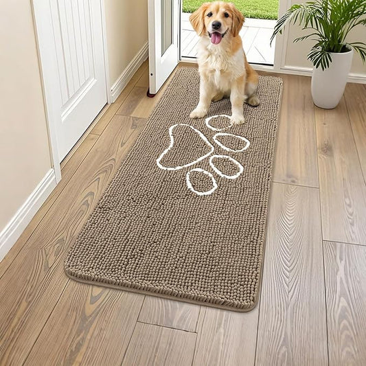 Smiry Dog Door Mat for Muddy Paws, Absorbent Dirt Trapper Non Slip Quick Dry Washable Chenille Mat for Mud Dogs, Entry Rug for Indoor and Outdoor (47x24 Inches, Camel)