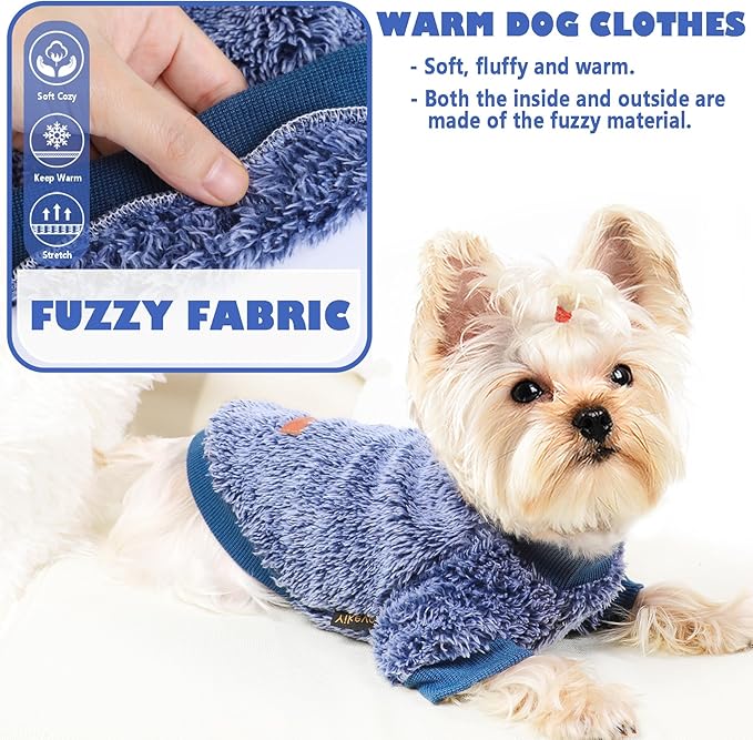 Dog Sweaters for Small Dogs Girl Male Dog, Sweater, Soft Fleece Pet Winter Clothes Boy Girl, Fuzzy Sweatshirts Flannel Jacket Puppy Coat(S, Navy Blue)