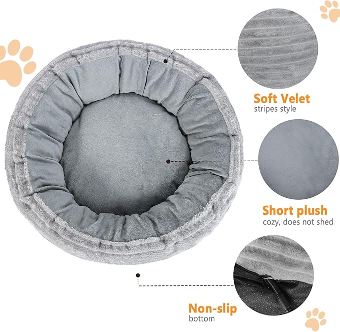 Heated Cat Bed for Indoor Cats, 20’’ Electric Cat Heated Bed Pet Warming Bed for Cats and Small Dogs, Washable Calming Round Donut Pet Bed with Heating Pad, Indoor Use