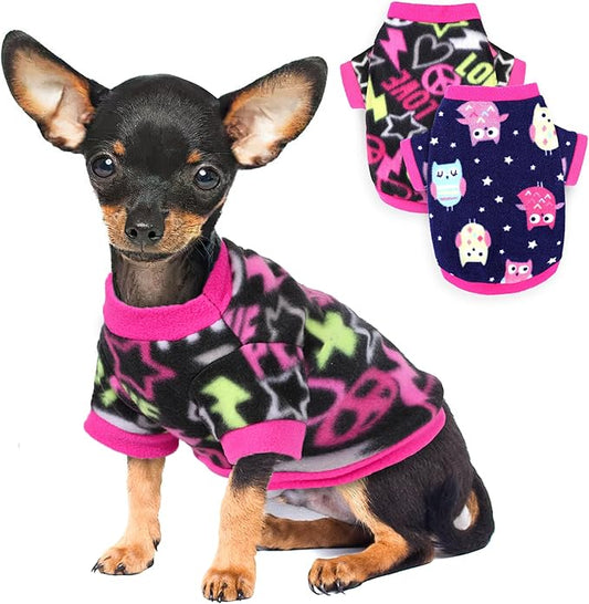 2 Pieces Dog Sweaters for Small Dogs, Fall Winter Fleece Dog Clothes, Soft and Warm Puppy Sweater Doggie Coat for Winter Pet Cloting for Chihuahua Yorkie (Rose,Pink, X-Small)