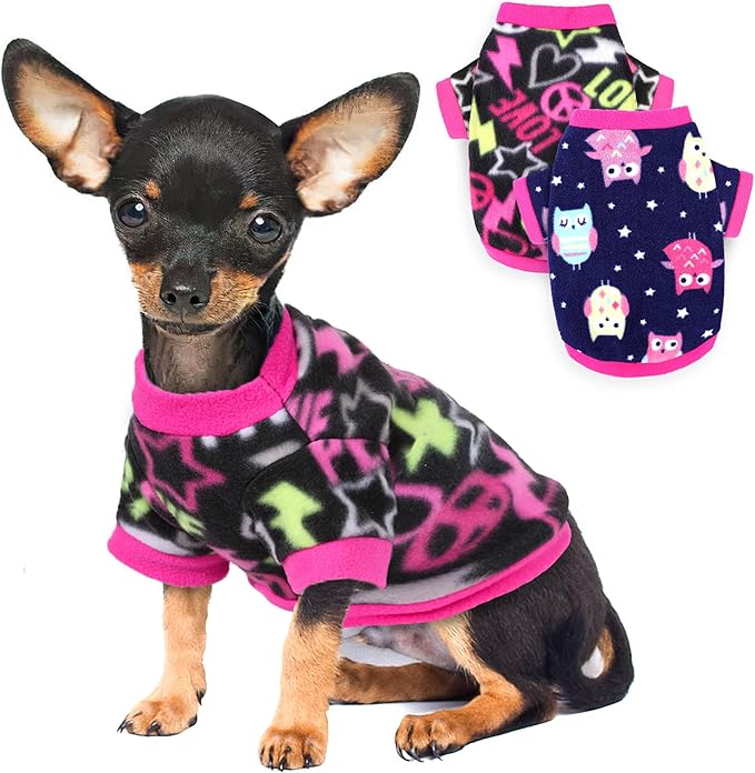 2 Pieces Dog Sweaters for Small Dogs, Fall Winter Fleece Dog Clothes, Soft and Warm Puppy Sweater Doggie Coat for Winter Pet Cloting for Chihuahua Yorkie (Rose,Pink, Medium)