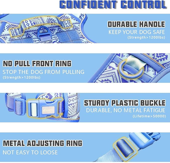 AUROTH Tactical Dog Harness for Large Dogs No Pull Adjustable Pet Harness Reflective K16 Working Training Easy Control Pet Vest Military Service Dog Harnesses