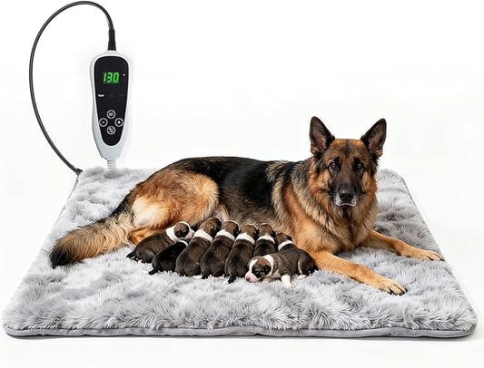 Extra Large Dog Heating Pad, 47×30 In with Smart Thermostat Switch and Power Line Protection Tube,Obtained MET and UL Dual Certification,Waterproof Pet Heating Pad with Long Velvet Cloth Cover